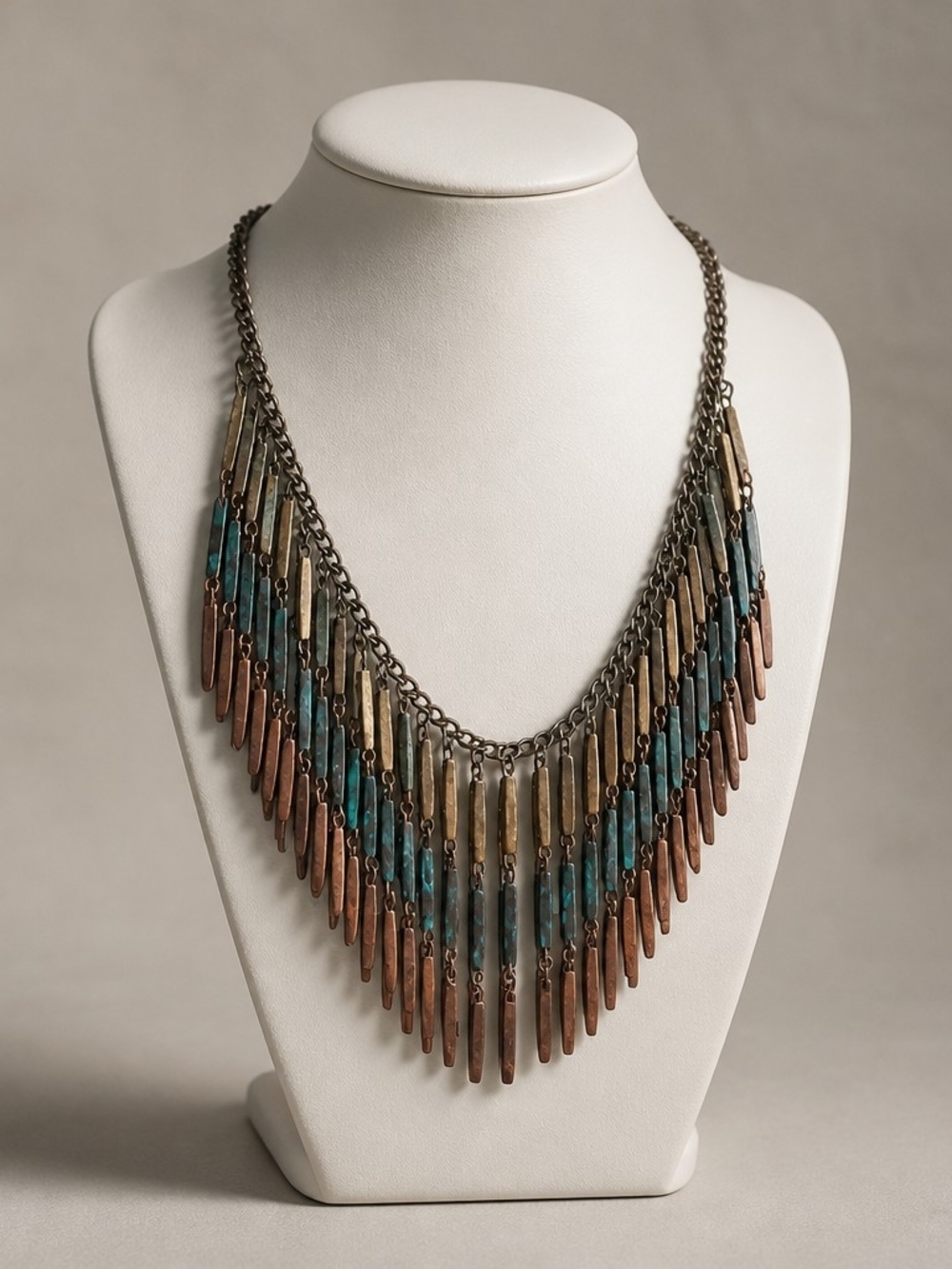 Bohemian Multi-Tone Fringe Statement Necklace - Picture 1 of 5